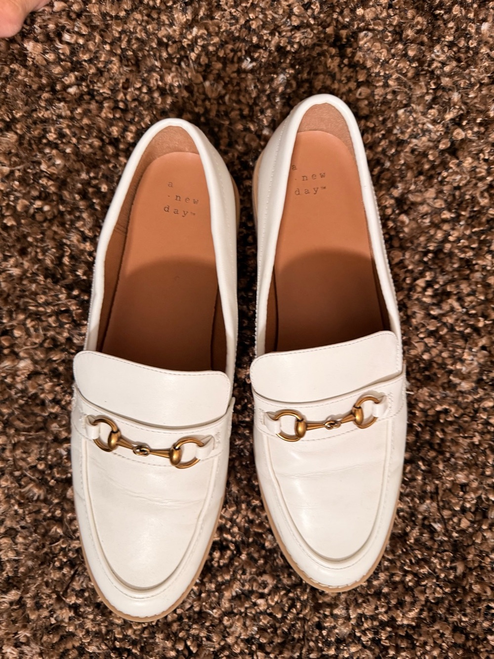 a new day White Loafers with Gold Horsebit Detail